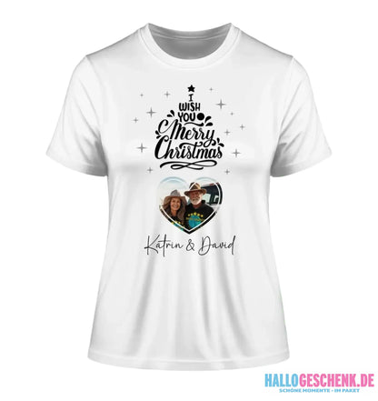 Dein Bild im Merry Christmas Tree + Name • Ladies Premium T-Shirt XS-2XL aus Bio-Baumwolle für Damen • personalisiert