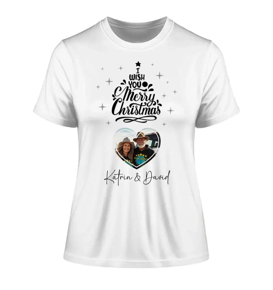 Dein Bild im Merry Christmas Tree + Name • Ladies Premium T-Shirt XS-2XL aus Bio-Baumwolle für Damen • personalisiert