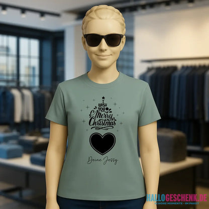 Dein Bild im Merry Christmas Tree + Name • Ladies Premium T-Shirt XS-2XL aus Bio-Baumwolle für Damen • personalisiert