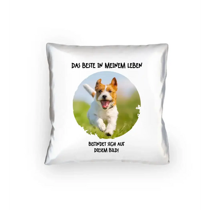 Dein Bild in Kreisform + Text • Kissen 40x40 cm • personalisiert