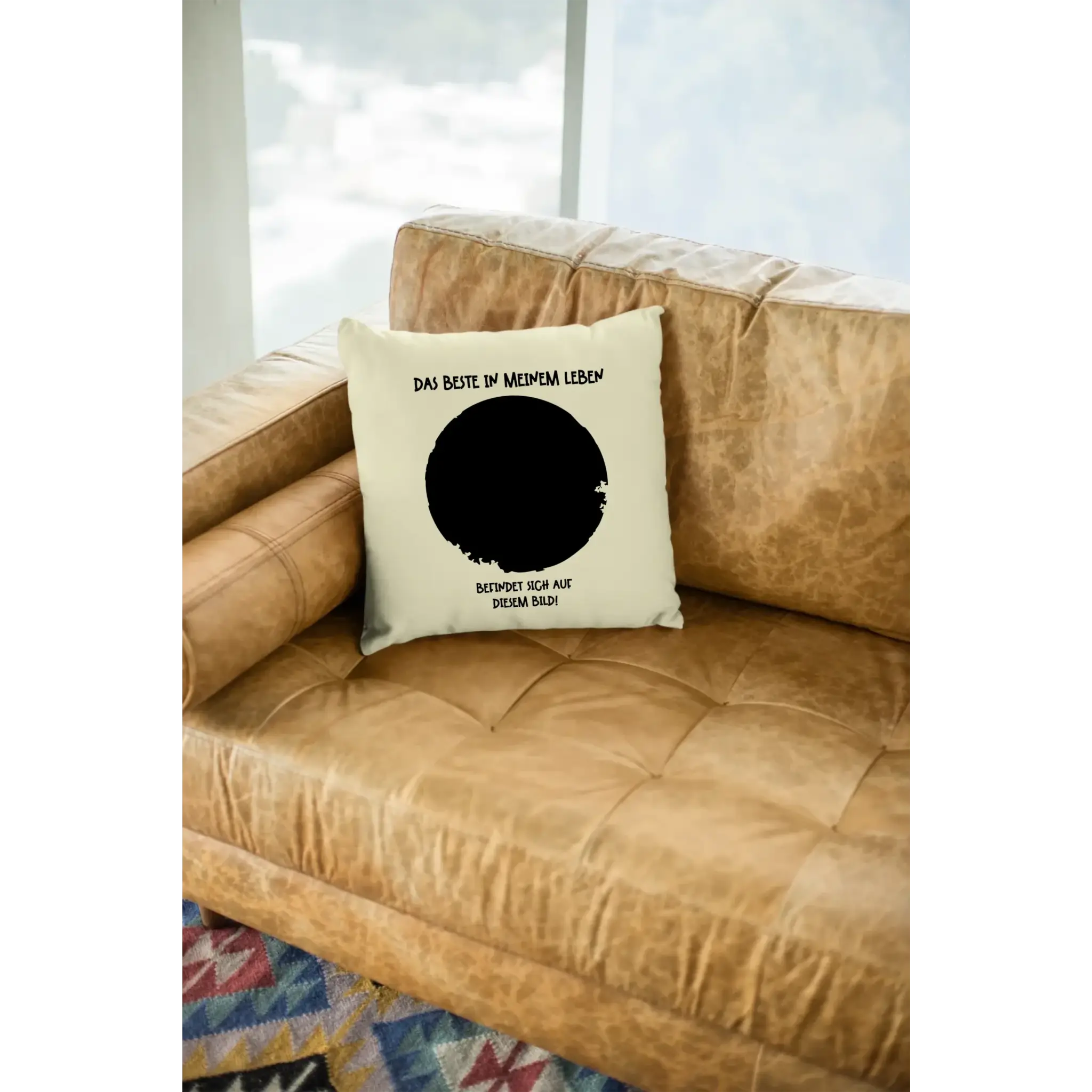 Dein Bild in Kreisform + Text • Kissen 40x40 cm • personalisiert