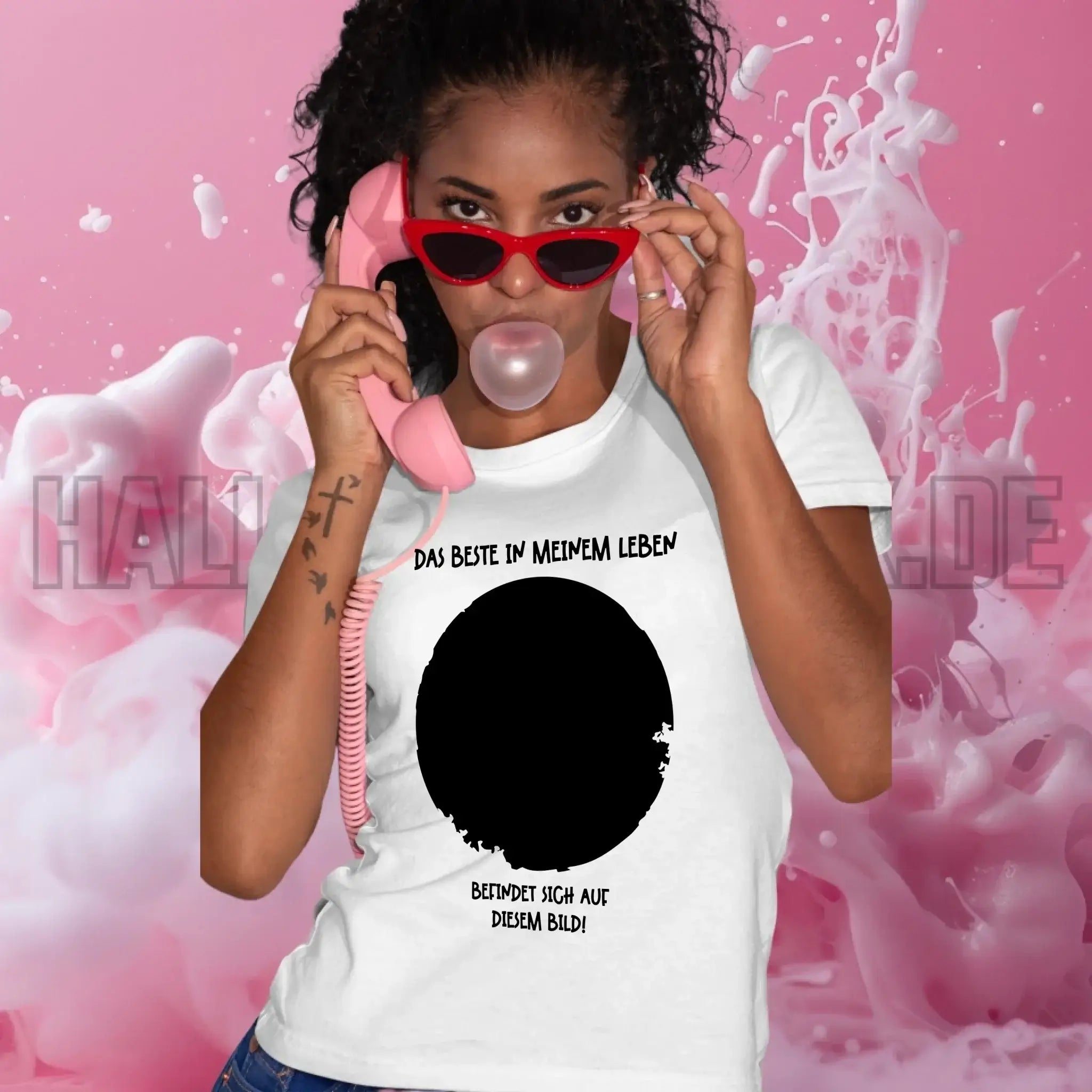 Dein Bild in Kreisform + Text • Ladies Premium T-Shirt XS-2XL aus Bio-Baumwolle für Damen • Exklusivdesign • personalisiert