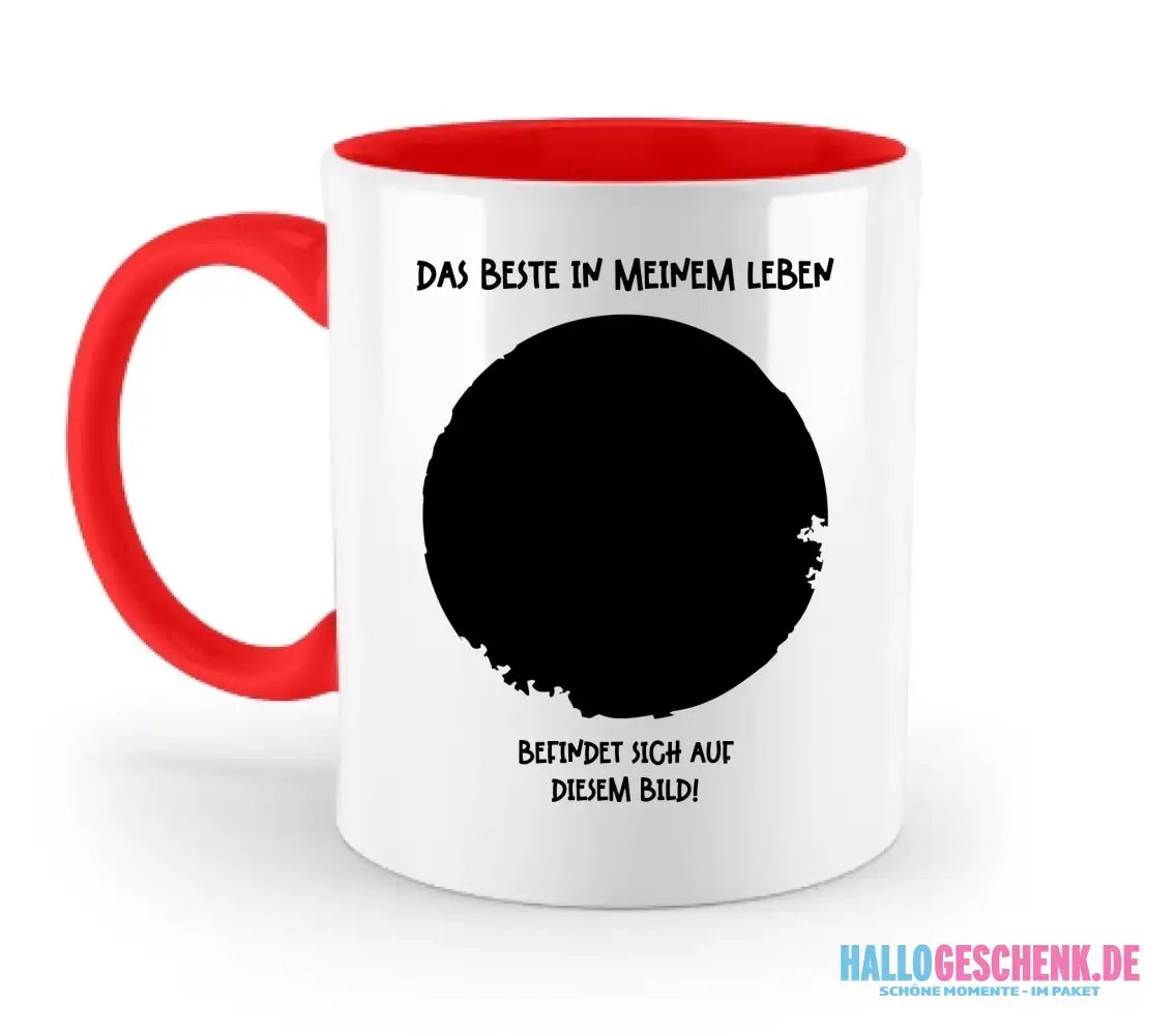 Dein Bild in Kreisform + Text • zweifarbige Tasse • Exklusivdesign • personalisiert - zweifarbige Tasse