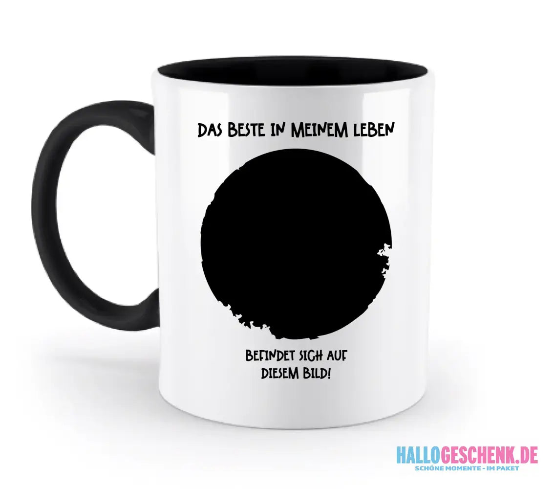 Dein Bild in Kreisform + Text • zweifarbige Tasse • Exklusivdesign • personalisiert - zweifarbige Tasse