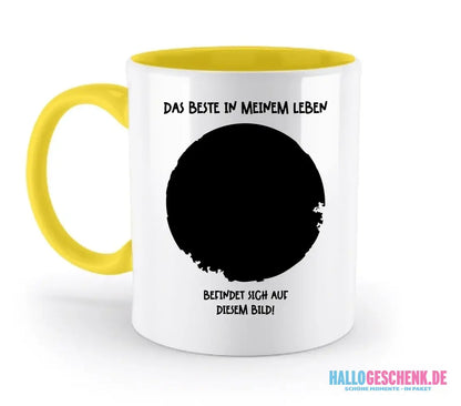 Dein Bild in Kreisform + Text • zweifarbige Tasse • Exklusivdesign • personalisiert - zweifarbige Tasse