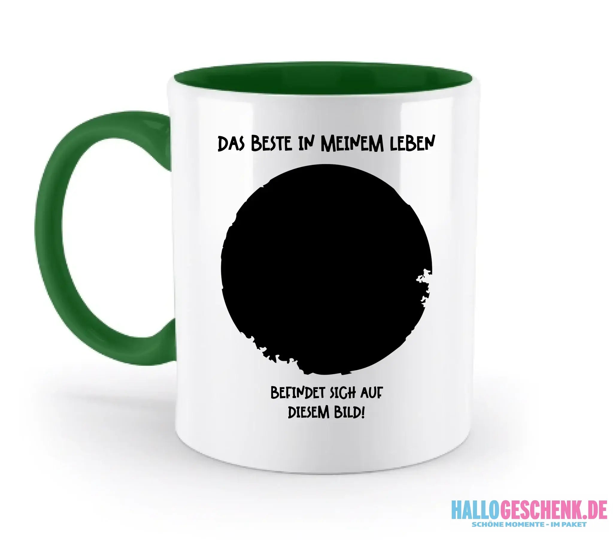 Dein Bild in Kreisform + Text • zweifarbige Tasse • Exklusivdesign • personalisiert - zweifarbige Tasse