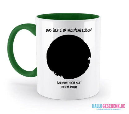 Dein Bild in Kreisform + Text • zweifarbige Tasse • Exklusivdesign • personalisiert - zweifarbige Tasse