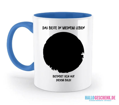 Dein Bild in Kreisform + Text • zweifarbige Tasse • Exklusivdesign • personalisiert - zweifarbige Tasse