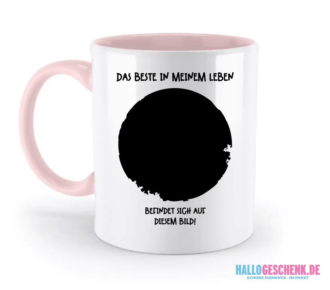 Dein Bild in Kreisform + Text • zweifarbige Tasse • Exklusivdesign • personalisiert - zweifarbige Tasse