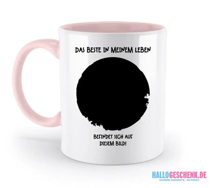 Dein Bild in Kreisform + Text • zweifarbige Tasse • Exklusivdesign • personalisiert - zweifarbige Tasse