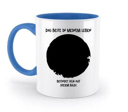 Dein Bild in Kreisform + Text • zweifarbige Tasse • Exklusivdesign • personalisiert von HalloGeschenk.de