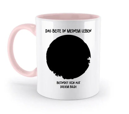 Dein Bild in Kreisform + Text • zweifarbige Tasse • Exklusivdesign • personalisiert von HalloGeschenk.de