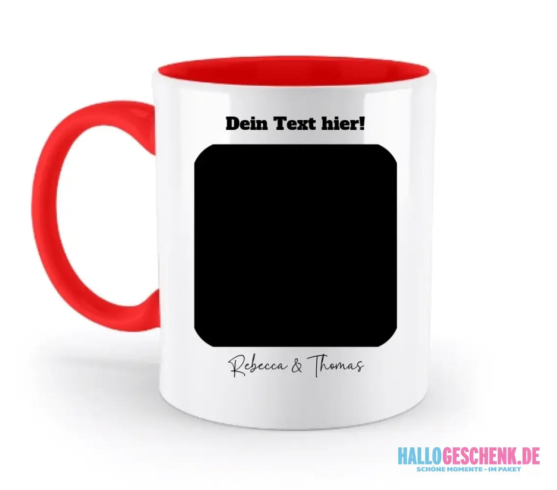 Dein Bild in viereckigen Form - zweifarbige Tasse spülmaschinengeeignet • Fotogeschenk • personalisiert