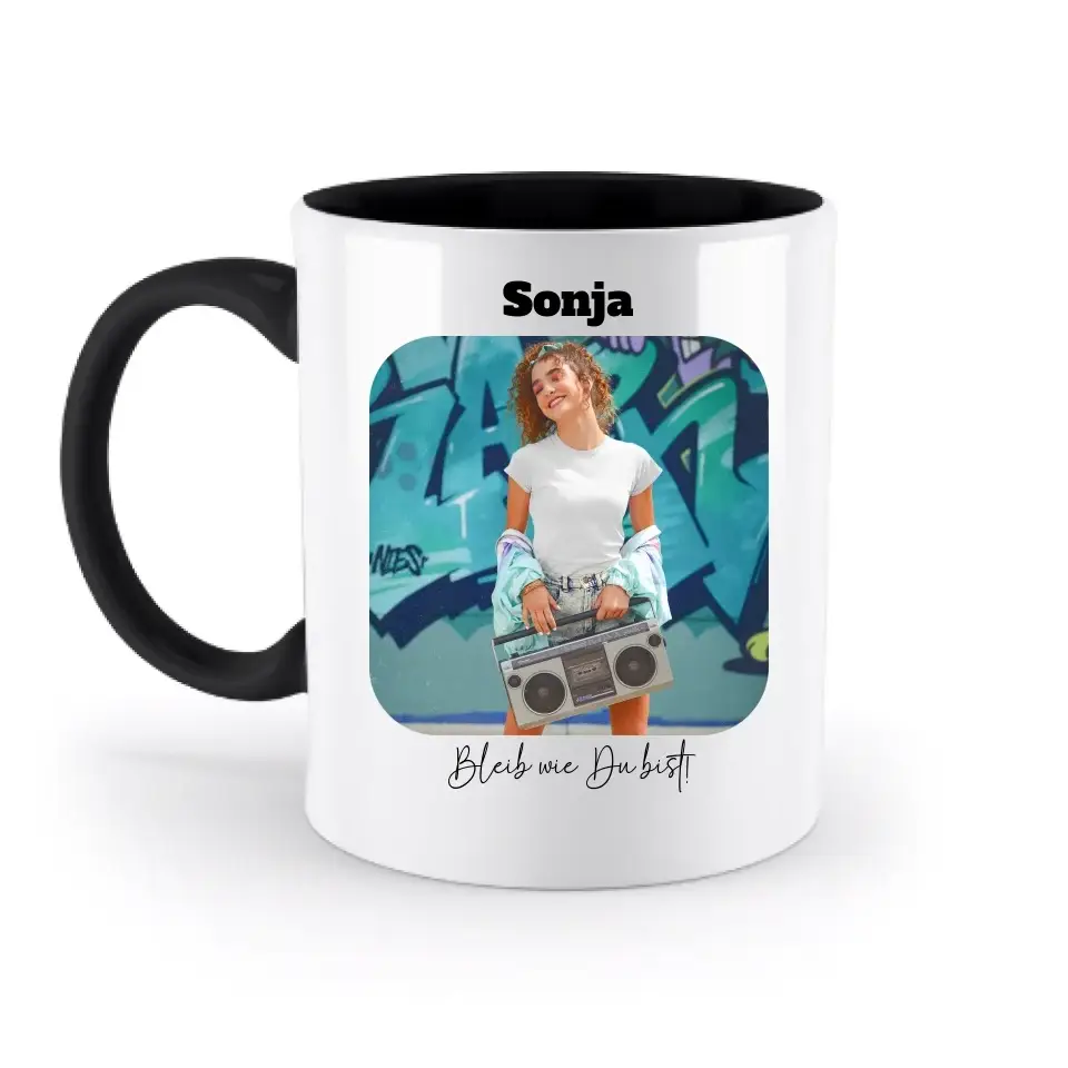 Dein Bild in viereckigen Form - zweifarbige Tasse spülmaschinengeeignet • Fotogeschenk • personalisiert