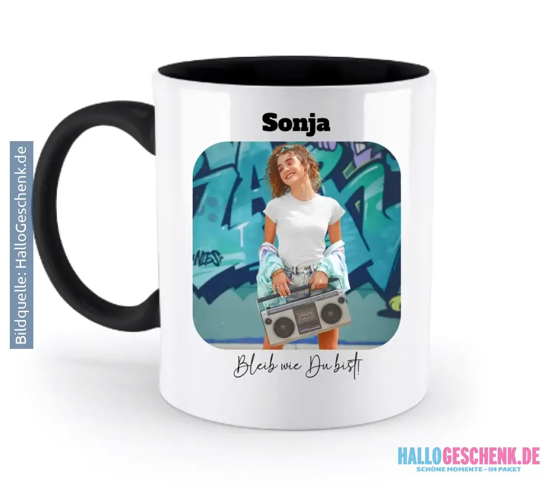 Dein Bild in viereckigen Form - zweifarbige Tasse spülmaschinengeeignet • Fotogeschenk • personalisiert