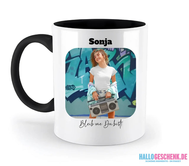 Dein Bild in viereckigen Form - zweifarbige Tasse spülmaschinengeeignet • Fotogeschenk • personalisiert