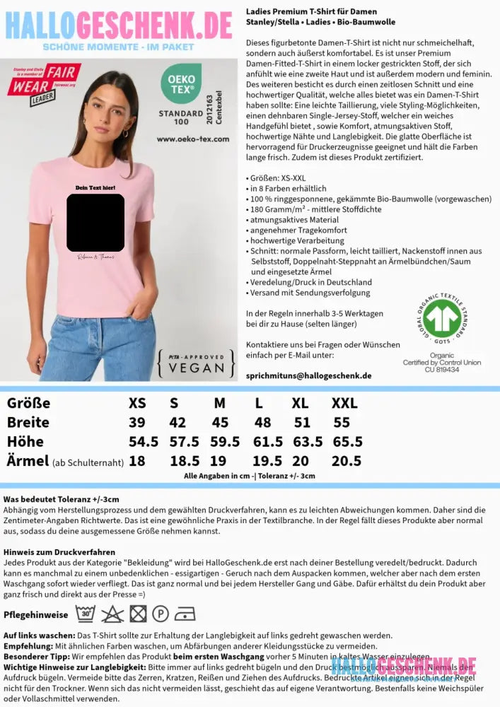 Dein Bild in viereckiger Form personalisierbar • Ladies Premium T-Shirt XS-2XL aus Bio-Baumwolle für Damen