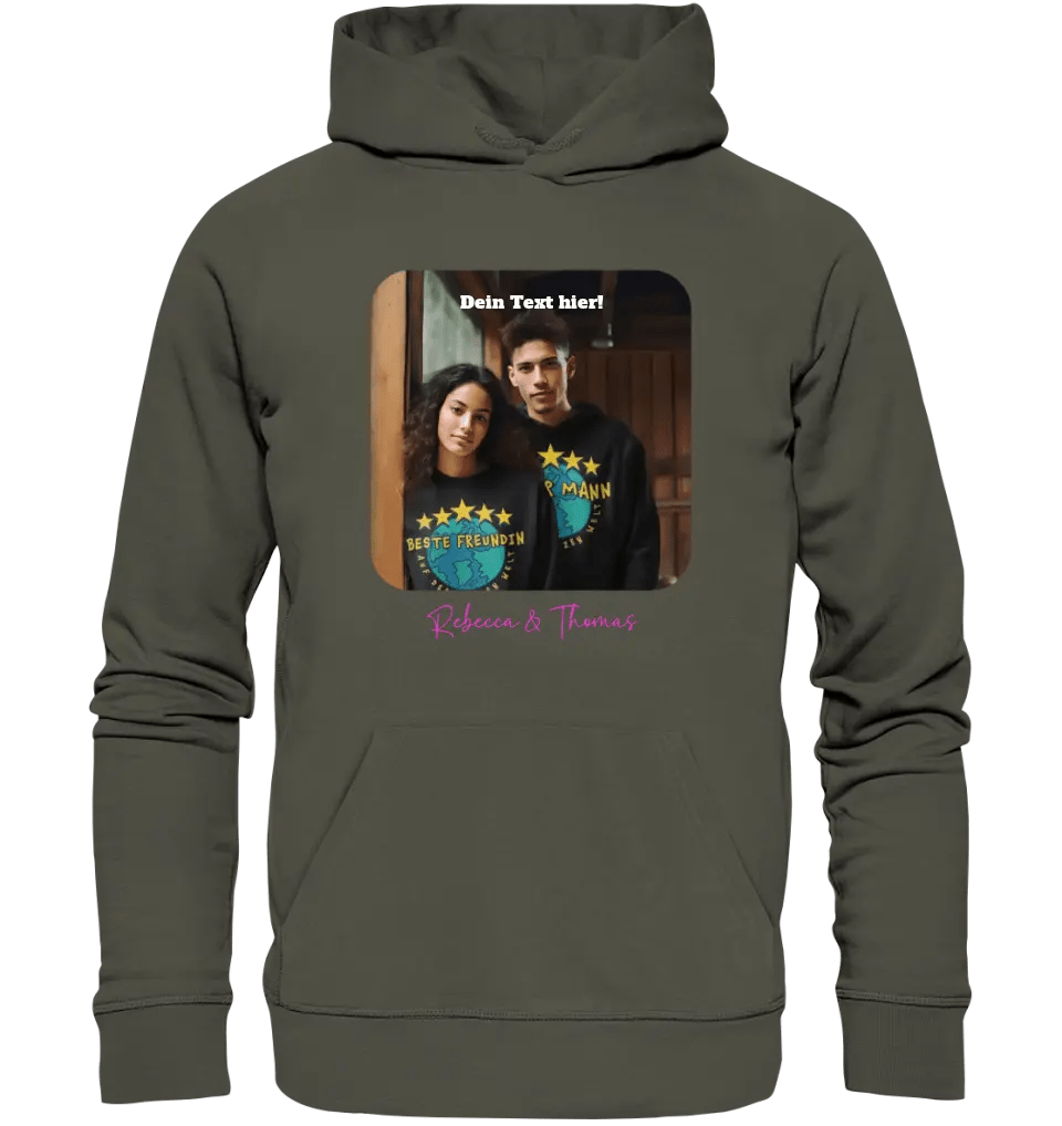 Dein Bild in viereckiger Form - Unisex Premium Hoodie XS - 5XL aus Bio - Baumwolle für Damen & Herren - HalloGeschenk.de