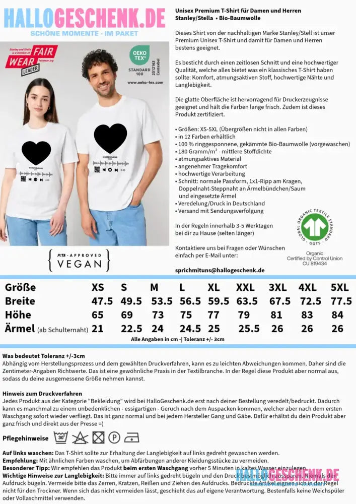 Dein Bild mit Spotify QR Code • Unisex Premium T-Shirt XS-5XL aus Bio-Baumwolle für Damen & Herren • Exklusivdesign • personalisiert