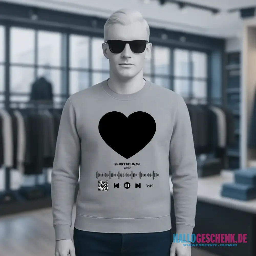 Dein Bild mit Spotify QR Code • Unisex Sweatshirt Bio-Baumwolle in 4 Farben XS-3XL • personalisiert