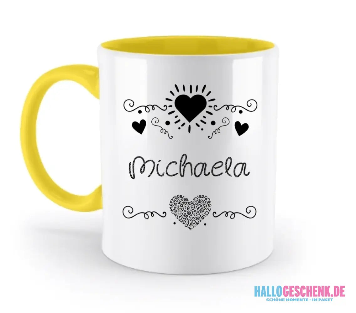 Dein e Wunschname n im LOVE DESIGN 2 - Personalisierte zweifarbige Tasse 330ml mit farbigem Innendruck