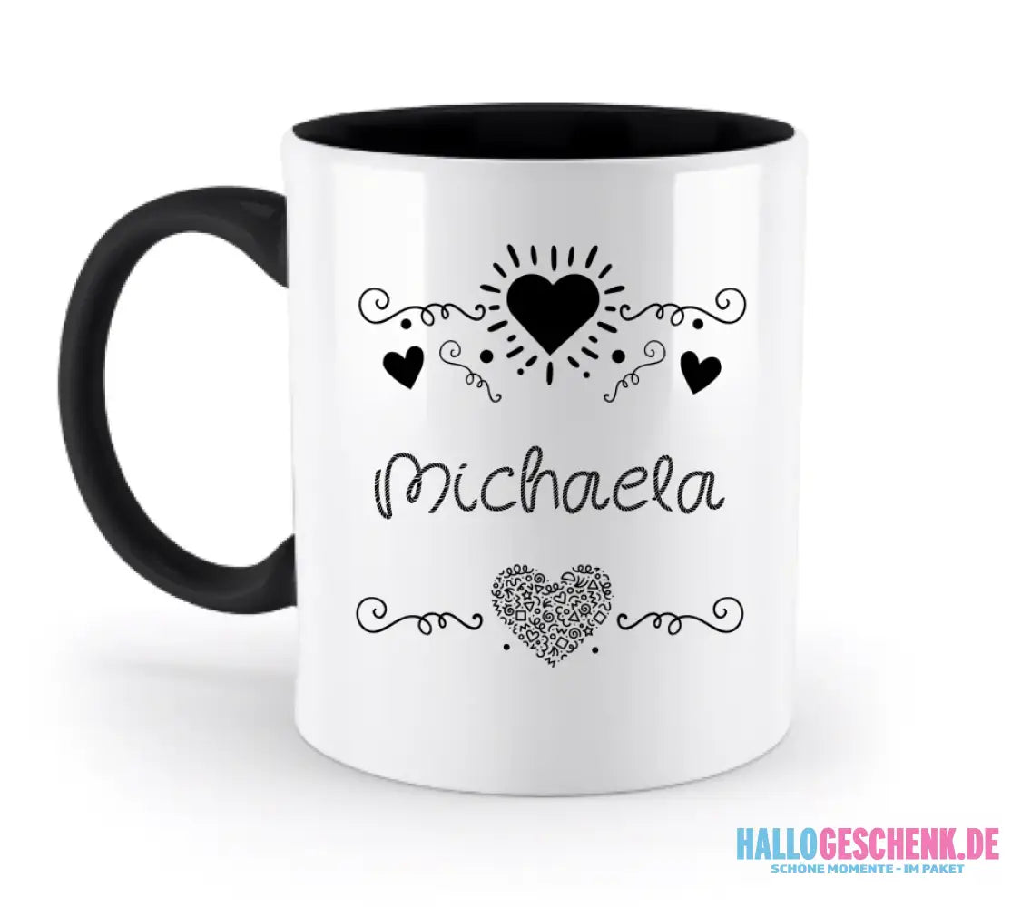 Dein e Wunschname n im LOVE DESIGN 2 - Personalisierte zweifarbige Tasse 330ml mit farbigem Innendruck
