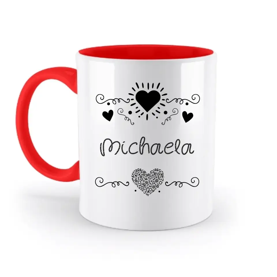 Dein e Wunschname n im LOVE DESIGN 2 - Personalisierte zweifarbige Tasse 330ml mit farbigem Innendruck