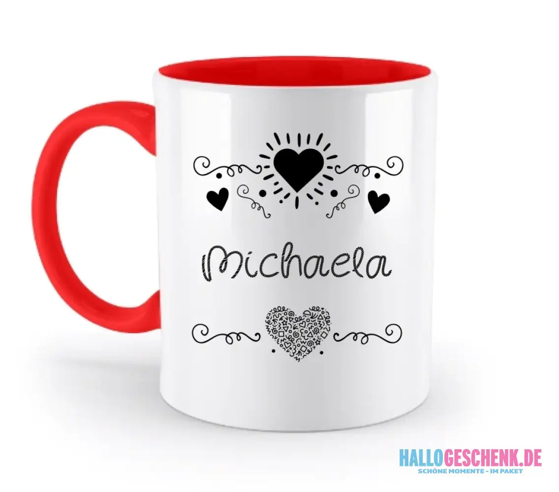 Dein e Wunschname n im LOVE DESIGN 2 - Personalisierte zweifarbige Tasse 330ml mit farbigem Innendruck