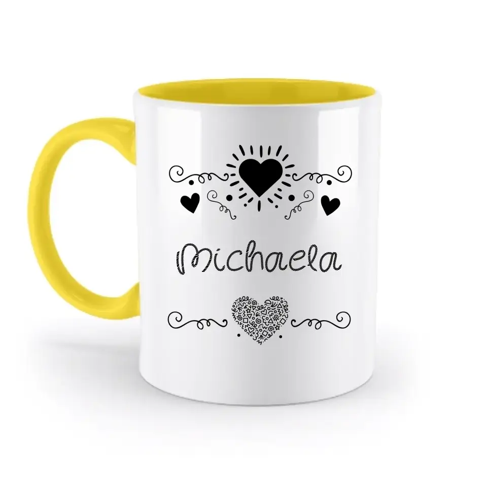 Dein e Wunschname n im LOVE DESIGN 2 - Personalisierte zweifarbige Tasse 330ml mit farbigem Innendruck