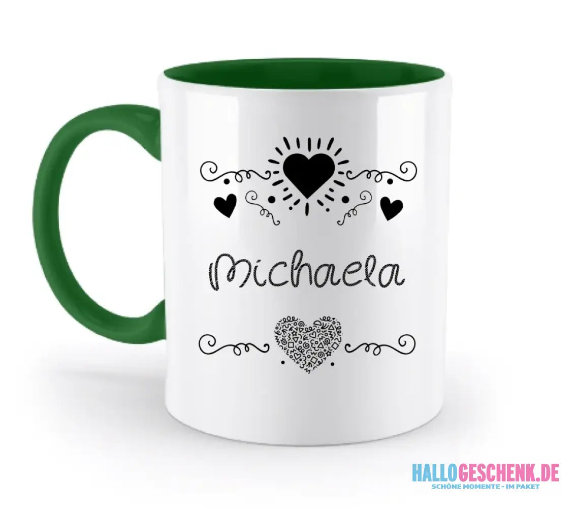 Dein e Wunschname n im LOVE DESIGN 2 - Personalisierte zweifarbige Tasse 330ml mit farbigem Innendruck