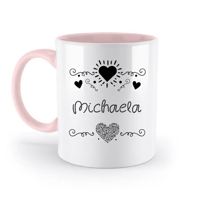 Dein e Wunschname n im LOVE DESIGN 2 - Personalisierte zweifarbige Tasse 330ml mit farbigem Innendruck