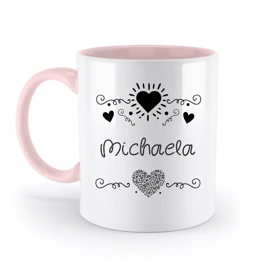 Dein e Wunschname n im LOVE DESIGN 2 - Personalisierte zweifarbige Tasse 330ml mit farbigem Innendruck