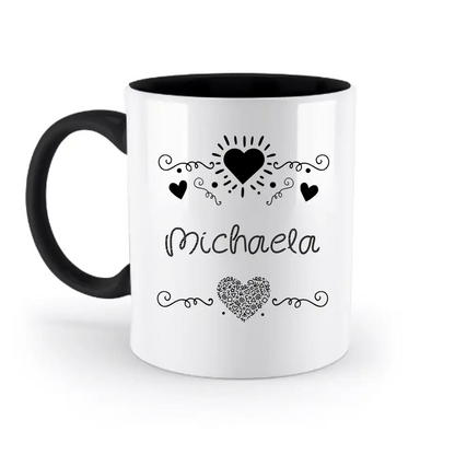 Dein e Wunschname n im LOVE DESIGN 2 - Personalisierte zweifarbige Tasse 330ml mit farbigem Innendruck