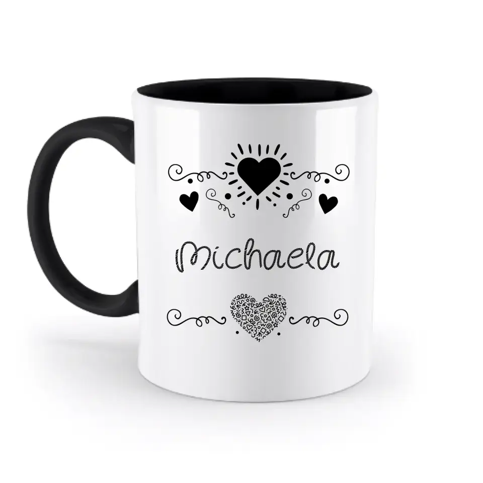 Dein e Wunschname n im LOVE DESIGN 2 - Personalisierte zweifarbige Tasse 330ml mit farbigem Innendruck
