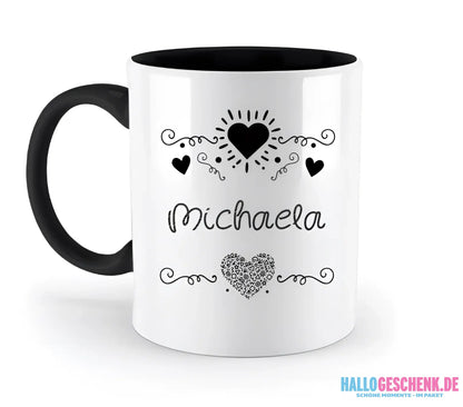 Dein e Wunschname n im LOVE DESIGN 2 - Personalisierte zweifarbige Tasse 330ml mit farbigem Innendruck