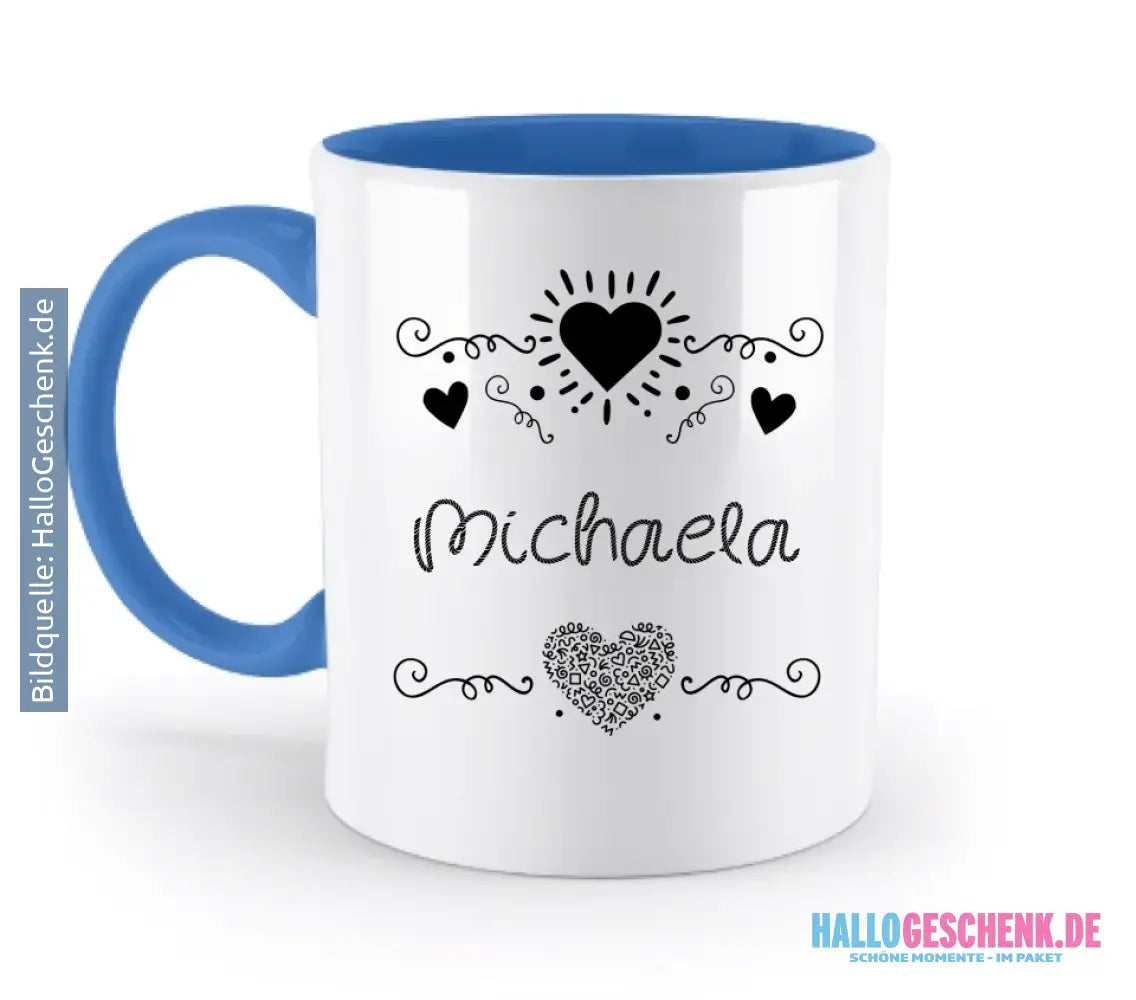 Dein e Wunschname n im LOVE DESIGN 2 - Personalisierte zweifarbige Tasse 330ml mit farbigem Innendruck