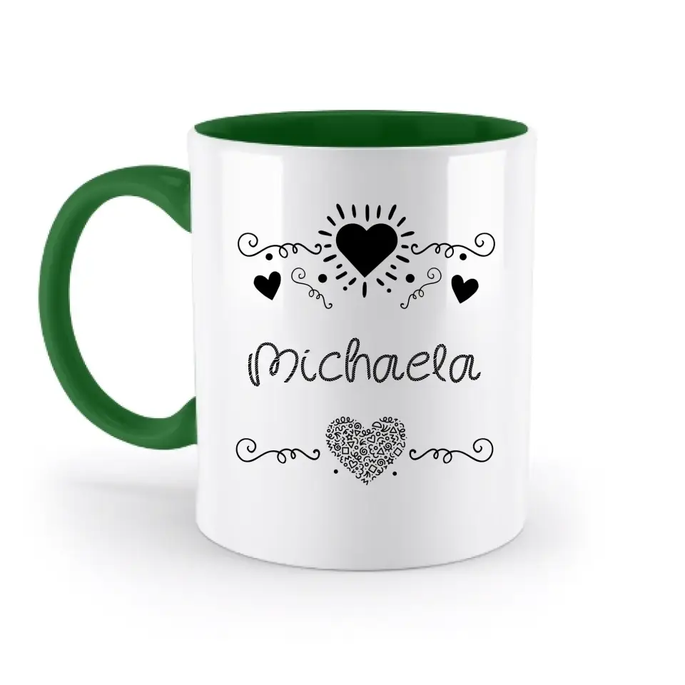 Dein e Wunschname n im LOVE DESIGN 2 - Personalisierte zweifarbige Tasse 330ml mit farbigem Innendruck