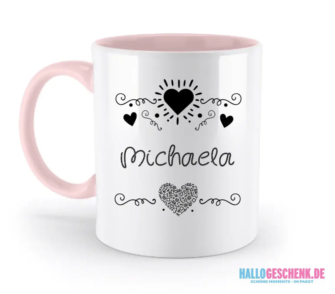 Dein e Wunschname n im LOVE DESIGN 2 - Personalisierte zweifarbige Tasse 330ml mit farbigem Innendruck