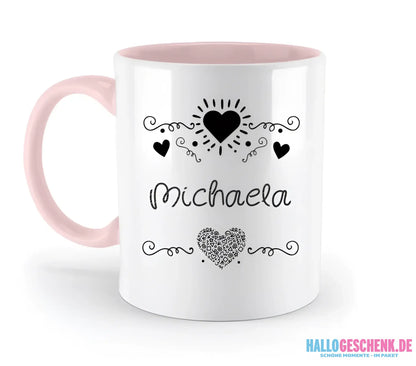 Dein e Wunschname n im LOVE DESIGN 2 - Personalisierte zweifarbige Tasse 330ml mit farbigem Innendruck