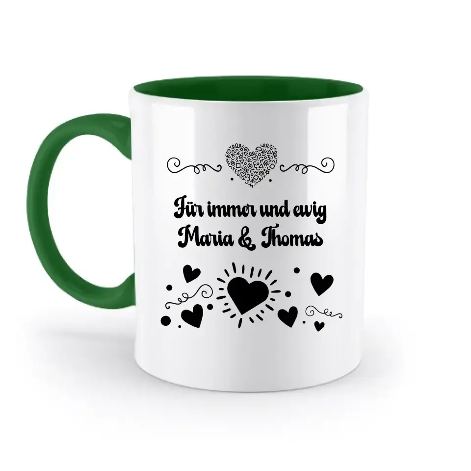 Dein e Wunschname n im LOVE DESIGN 3 - Personalisierte zweifarbige Tasse 330ml mit farbigem Innendruck