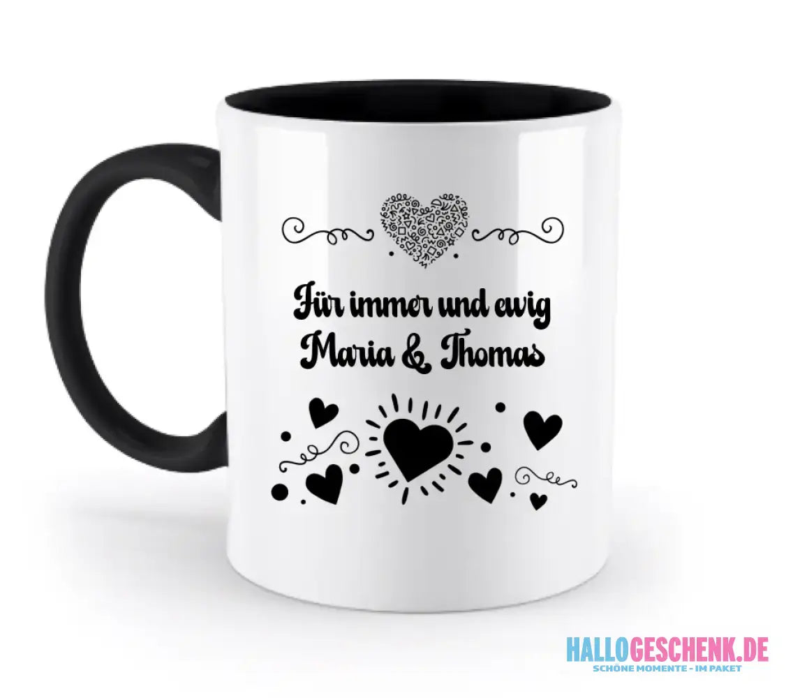 Dein e Wunschname n im LOVE DESIGN 3 - Personalisierte zweifarbige Tasse 330ml mit farbigem Innendruck