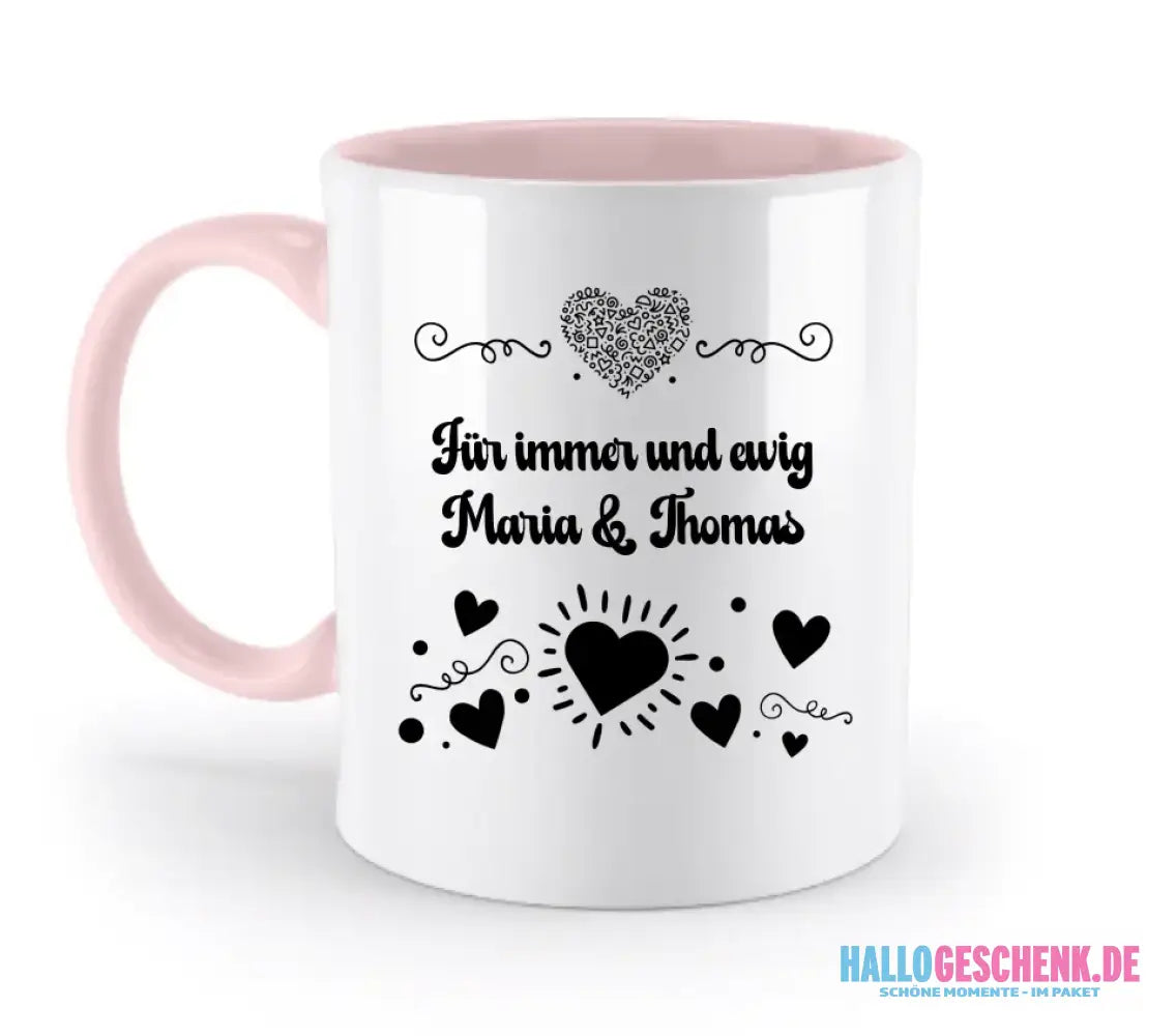Dein e Wunschname n im LOVE DESIGN 3 - Personalisierte zweifarbige Tasse 330ml mit farbigem Innendruck