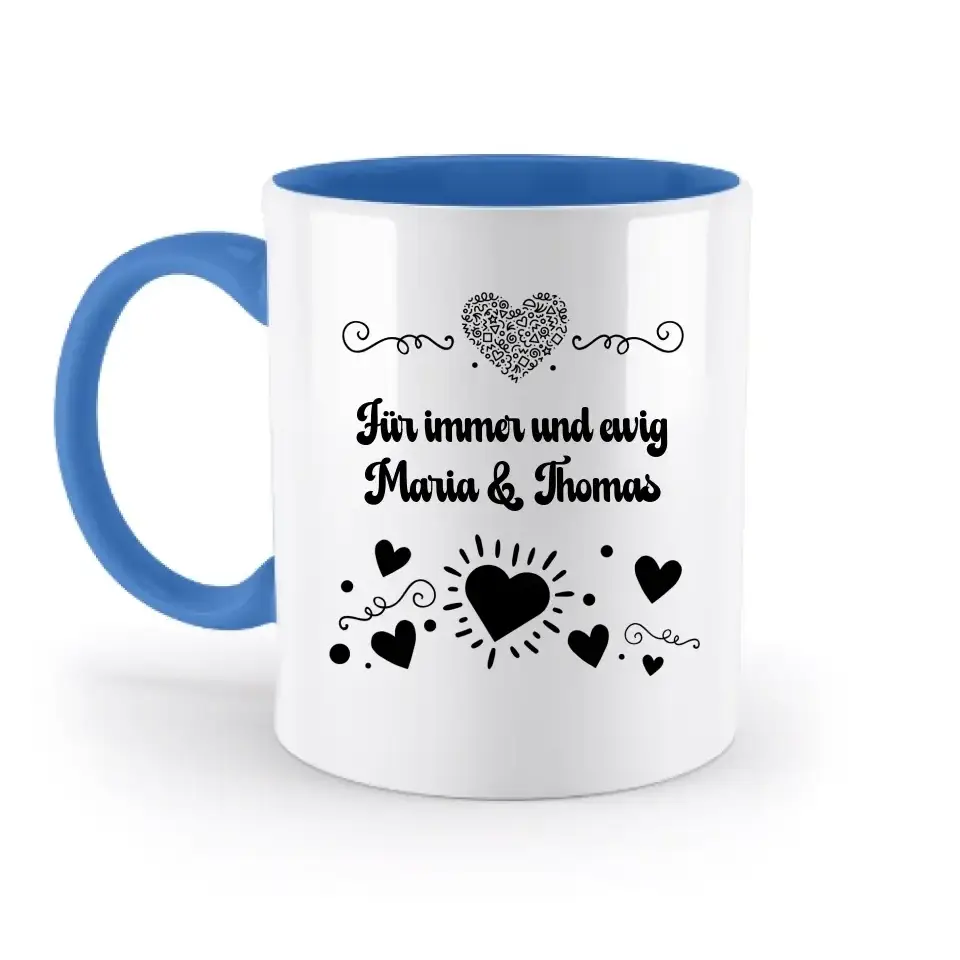 Dein e Wunschname n im LOVE DESIGN 3 - Personalisierte zweifarbige Tasse 330ml mit farbigem Innendruck