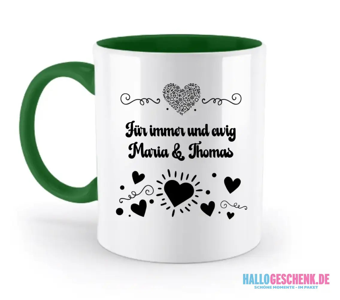 Dein e Wunschname n im LOVE DESIGN 3 - Personalisierte zweifarbige Tasse 330ml mit farbigem Innendruck