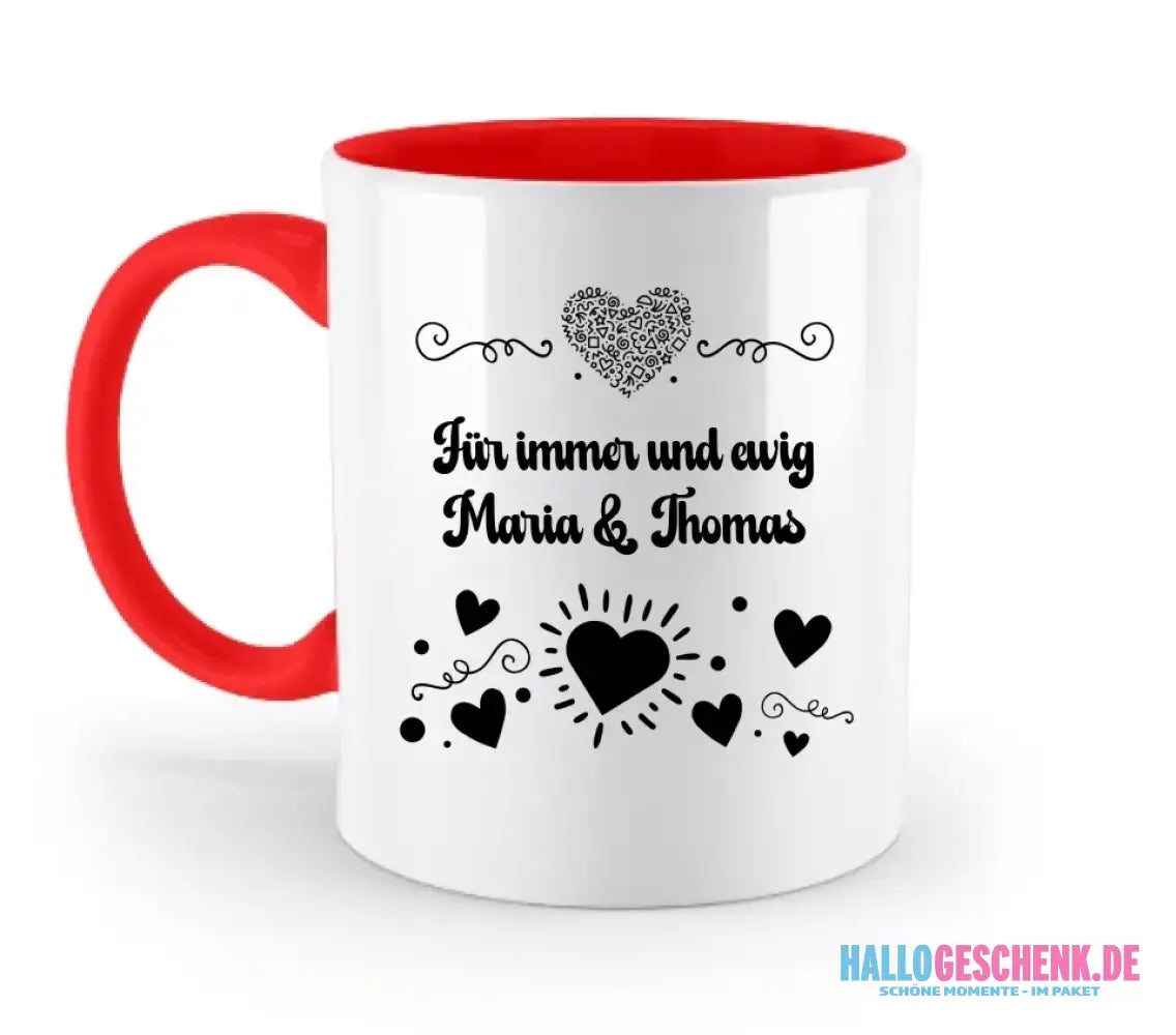 Dein e Wunschname n im LOVE DESIGN 3 - Personalisierte zweifarbige Tasse 330ml mit farbigem Innendruck