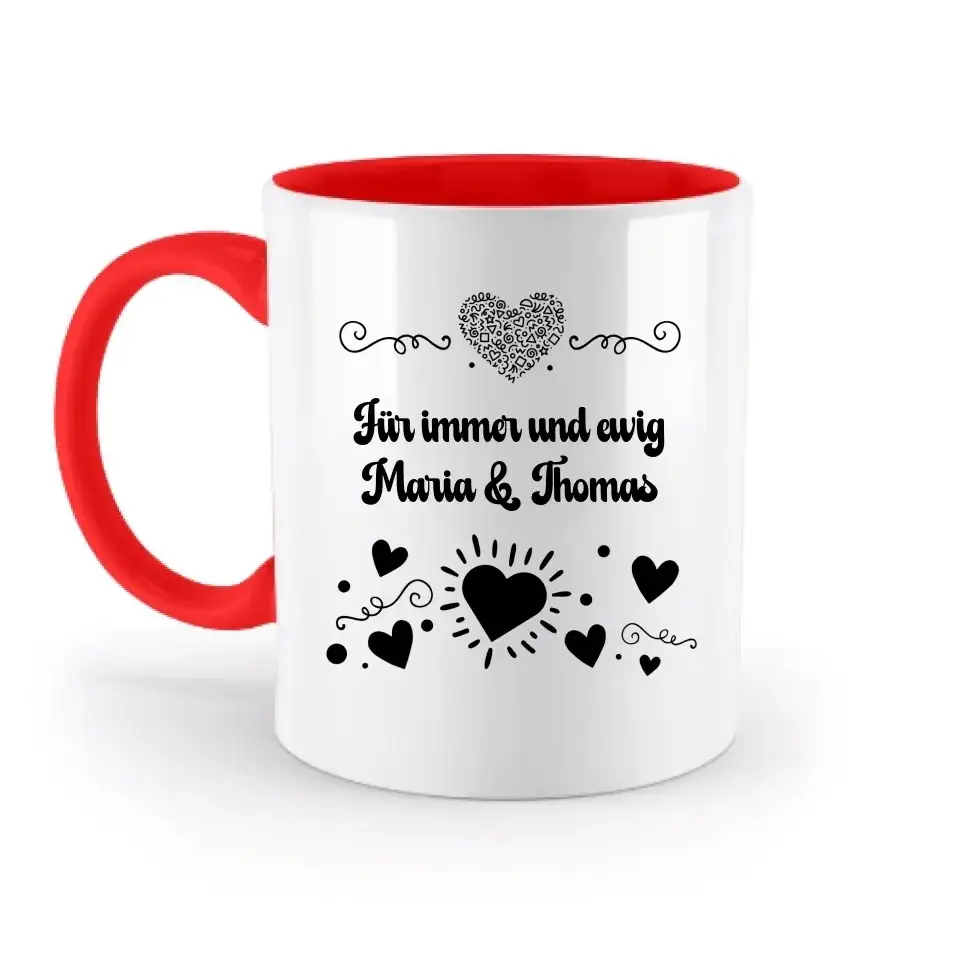 Dein e Wunschname n im LOVE DESIGN 3 - Personalisierte zweifarbige Tasse 330ml mit farbigem Innendruck