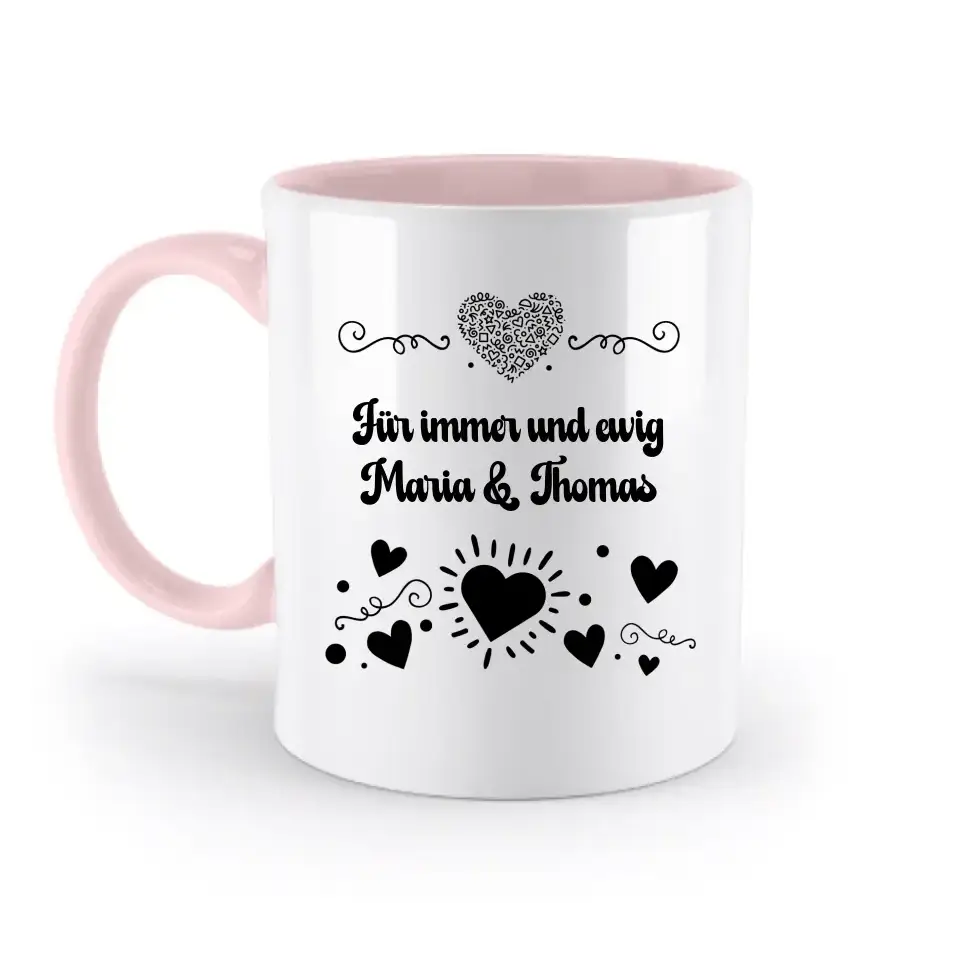 Dein e Wunschname n im LOVE DESIGN 3 - Personalisierte zweifarbige Tasse 330ml mit farbigem Innendruck