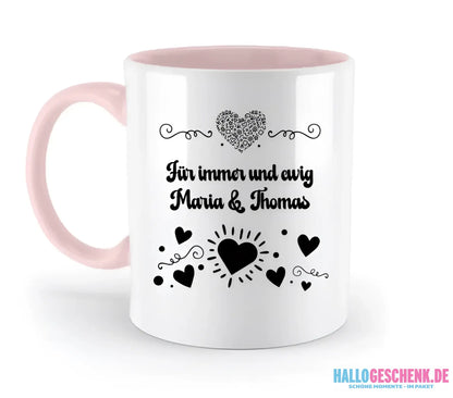 Dein e Wunschname n im LOVE DESIGN 3 - Personalisierte zweifarbige Tasse 330ml mit farbigem Innendruck