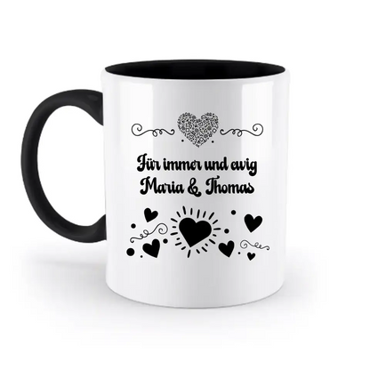 Dein e Wunschname n im LOVE DESIGN 3 - Personalisierte zweifarbige Tasse 330ml mit farbigem Innendruck