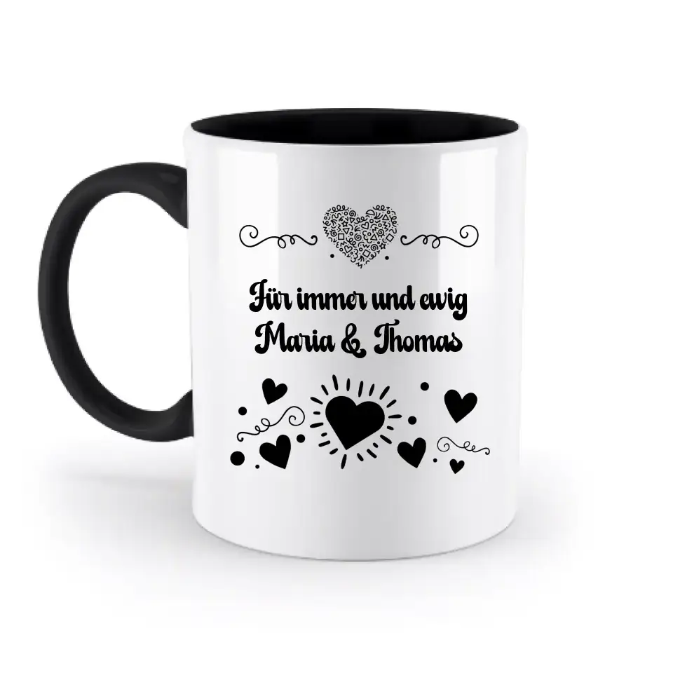 Dein e Wunschname n im LOVE DESIGN 3 - Personalisierte zweifarbige Tasse 330ml mit farbigem Innendruck